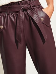 Lipsy Berry Red Faux Leather Military Button Paperbag Trousers - Image 4 of 4