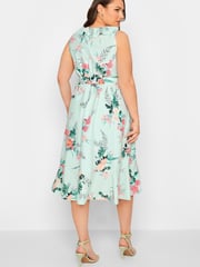 Yours Curve Green London Floral Sleeveless Double Ruffle Wrap Dress - Image 3 of 4