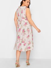 Yours Curve White London Floral Sleeveless Double Ruffle Wrap Dress - Image 3 of 4