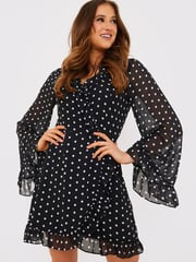 In The Style Black Polka Dot Georgia Louise Wrap Mini Dress - Image 2 of 4