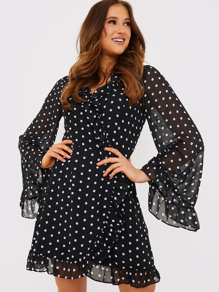 In The Style Black Polka Dot Georgia Louise Wrap Mini Dress - Image 2 of 4