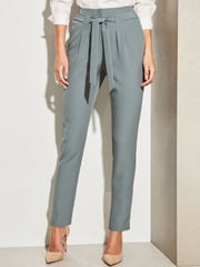 Lipsy Steel Blue Tailored Belted Tapered Trousers - Image 1 of 4