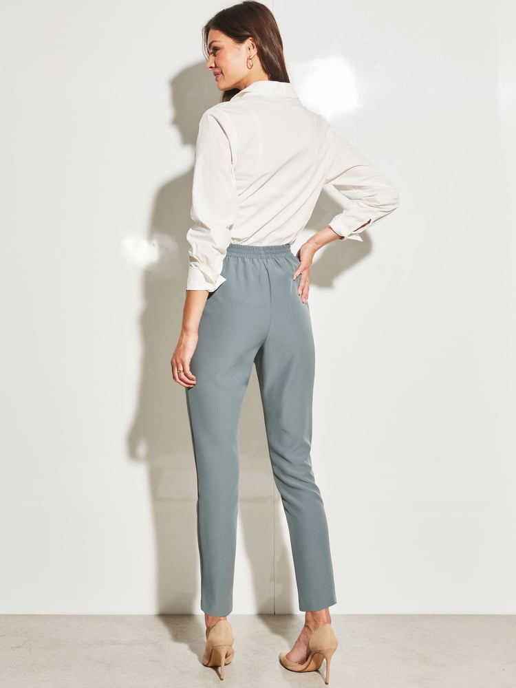 Lipsy Steel Blue Tailored Belted Tapered Trousers - Image 2 of 4 Lipsy Steel Blue Tailored Belted Tapered Trousers - Image 2 of 4