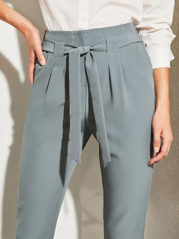 Lipsy Steel Blue Tailored Belted Tapered Trousers - Image 4 of 4 Lipsy Steel Blue Tailored Belted Tapered Trousers - Image 4 of 4