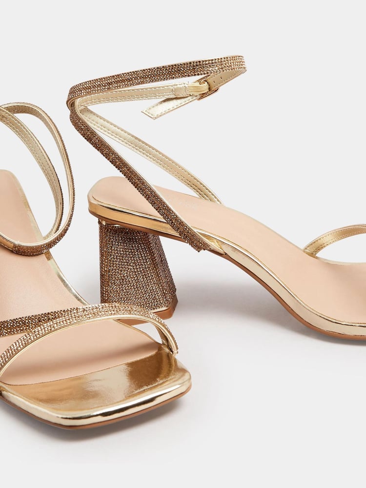 Yours Curve Gold Wide FIt Extra-Wide Fit Strappy Sparkle Heel Sandal - Image 5 of 5
