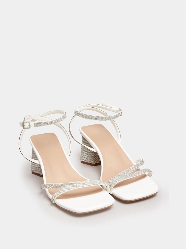 Yours Curve White Extra Wide Fit Extra Wide Fit Strappy Sparkle Heel Sandal - Image 2 of 5
