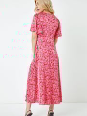 Dusk Red & Pink Ditsy Floral Satin Midi Dress - Image 3 of 5