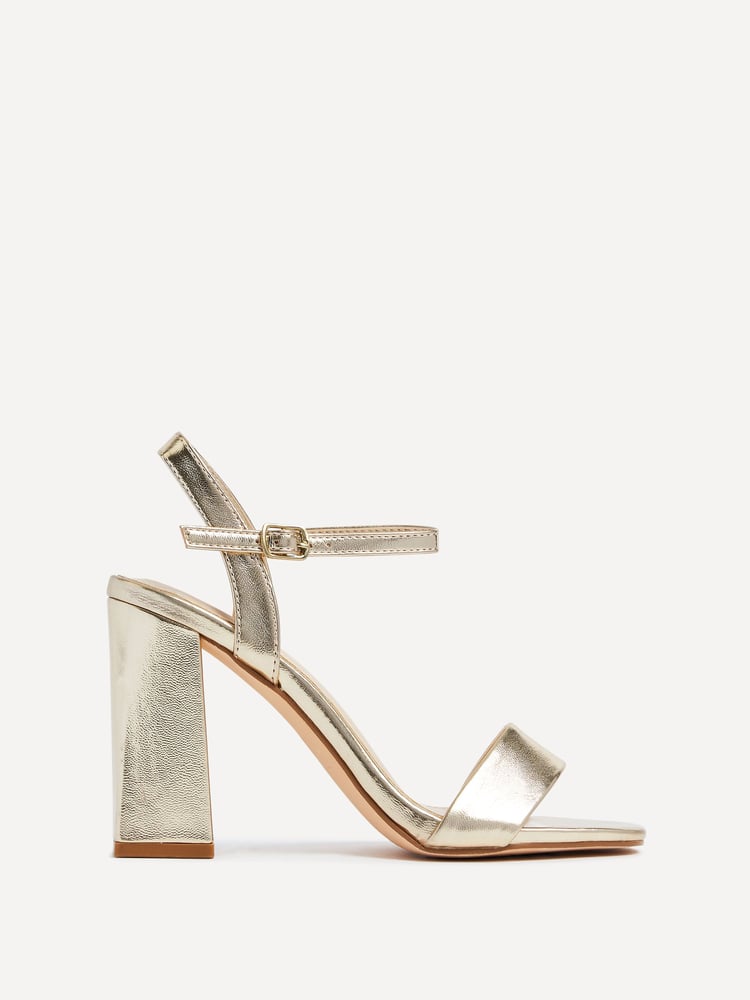Linzi Gold PU Beverley Square Toe Block Heeled Sandal - Image 2 of 4