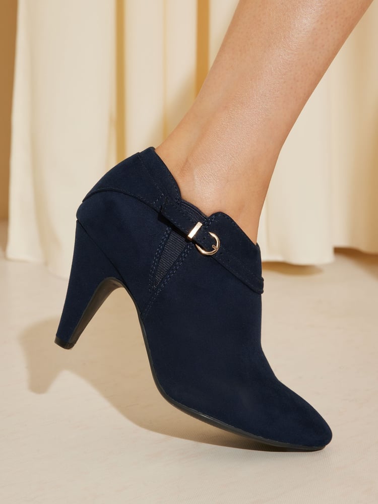 Friends Like These Navy Regular Fit Mid Heeled Zip Buckle Shoe Bootie - Image 2 of 4 Friends Like These Navy Regular Fit Mid Heeled Zip Buckle Shoe Bootie - Image 2 of 4