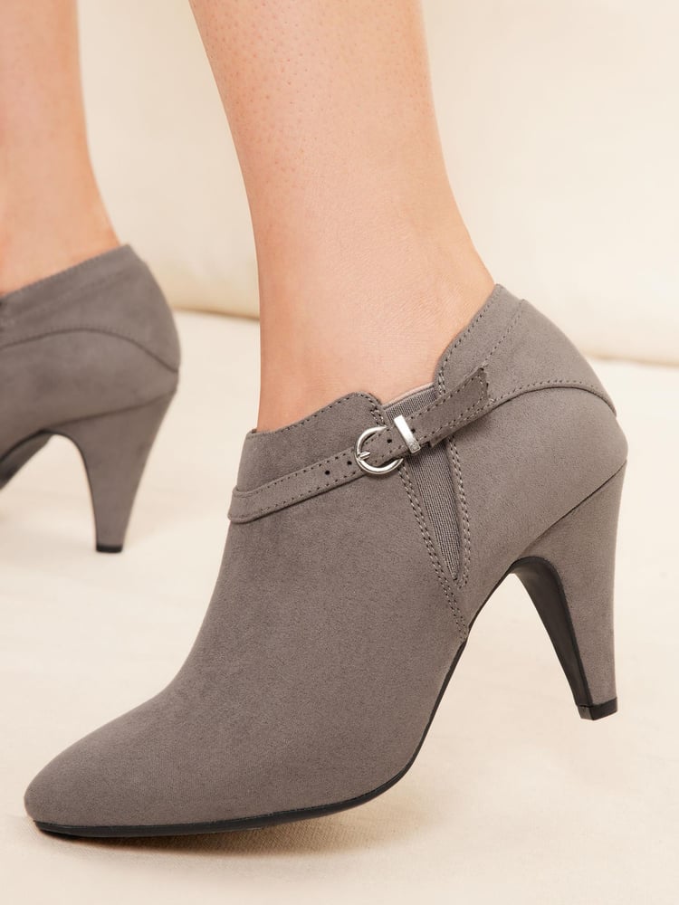 Friends Like These Grey Regular Fit Mid Heeled Zip Buckle Shoe Bootie - Image 4 of 4 Friends Like These Grey Regular Fit Mid Heeled Zip Buckle Shoe Bootie - Image 4 of 4