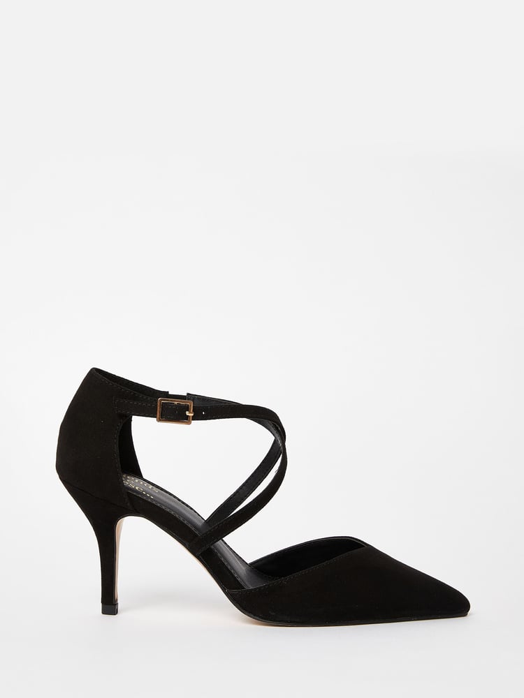 Friends Like These Black Wide FIt Cross Over Pointed Mid Court Heel - Image 2 of 4 Friends Like These Black Wide FIt Cross Over Pointed Mid Court Heel - Image 2 of 4