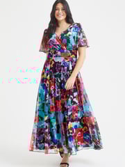 Scarlett & Jo Red & Blue Multi Floral Isabelle Angel Sleeve Maxi Dress - Image 1 of 4