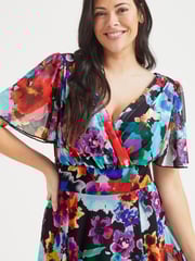 Scarlett & Jo Red & Blue Multi Floral Isabelle Angel Sleeve Maxi Dress - Image 2 of 4