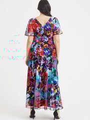 Scarlett & Jo Red & Blue Multi Floral Isabelle Angel Sleeve Maxi Dress - Image 4 of 4