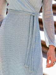 Sosandar Blue Plisse Wrap Midi Dress - Image 6 of 6