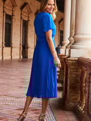 Sosandar Blue Pleated Skirt Chiffon Dress - Image 4 of 6