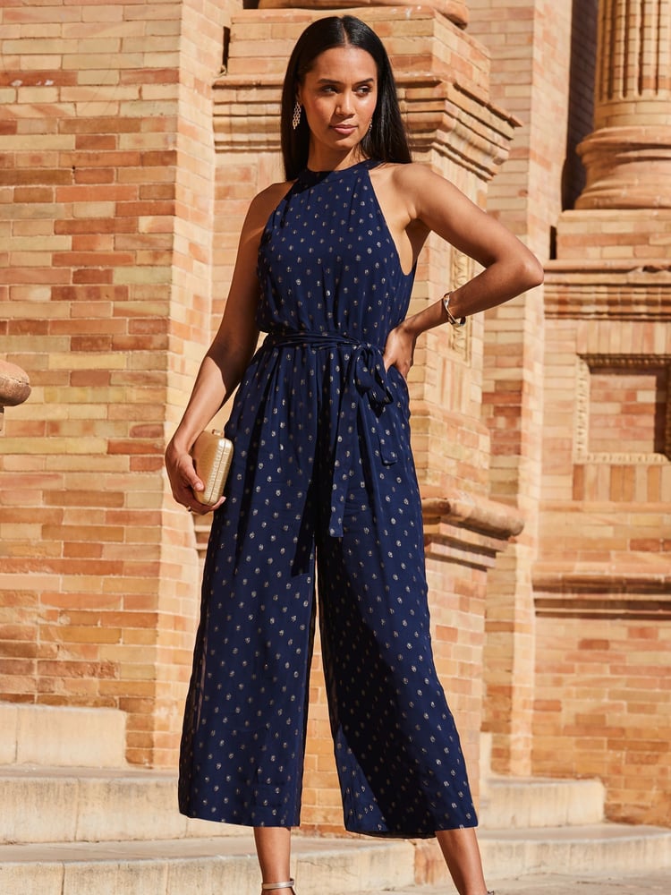 Sosandar Blue Spot Halterneck Jumpsuit - Image 1 of 4