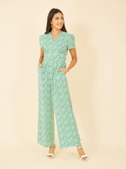 Yumi Green Multi Ditsy Floral Wrap Jumpsuit - Image 1 of 5