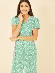 Yumi Green Multi Ditsy Floral Wrap Jumpsuit - Image 2 of 5