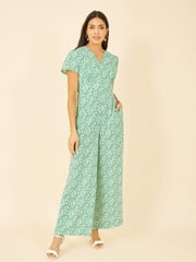Yumi Green Multi Ditsy Floral Wrap Jumpsuit - Image 3 of 5