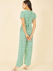 Yumi Green Multi Ditsy Floral Wrap Jumpsuit - Image 4 of 5