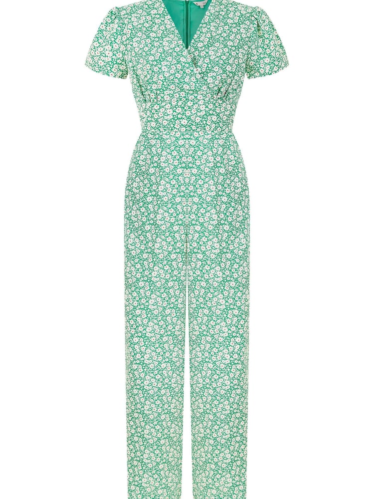 Yumi Green Multi Ditsy Floral Wrap Jumpsuit - Image 5 of 5