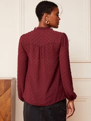 Love & Roses Red V Neck Lace Long Sleeve Lace Trim Dobby Spot Blouse - Image 3 of 4
