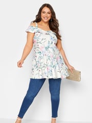 Yours Curve White London Bardot Peplum Top - Image 2 of 4