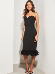 Lipsy Black Premium Sweetheart Detachable Feather Hem Midi Dress - Image 1 of 4