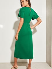 Lipsy Forest Green Ruched Button Front Sleeved Midi Dress - Image 2 of 4