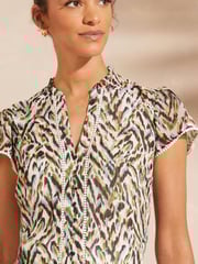 Love & Roses Ivory Animal Dobby Spot Ruffle V Neck Flutter Sleeve Blouse - Image 2 of 4