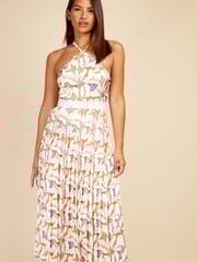 Little Mistress White Multi Print Halter Neck Pleat Midaxi Dress - Image 2 of 4