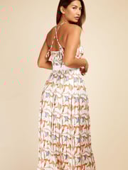 Little Mistress White Multi Print Halter Neck Pleat Midaxi Dress - Image 4 of 4