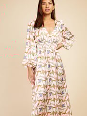 Little Mistress White Multi Long Sleeved V Neck Midaxi Dress - Image 2 of 4