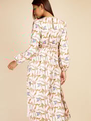 Little Mistress White Multi Long Sleeved V Neck Midaxi Dress - Image 4 of 4