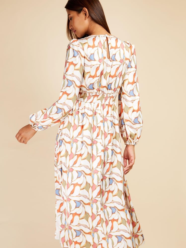 Little Mistress White Multi Long Sleeved V Neck Midaxi Dress - Image 4 of 4