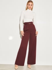 Lipsy Berry Red Paperbag Wide Leg Belted Tailored Trousers - Image 4 of 5