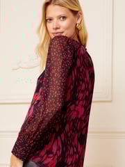 Love & Roses Red and Black Animal Printed Long Sleeve Blouse With Central Pintuck Details - Image 3 of 4