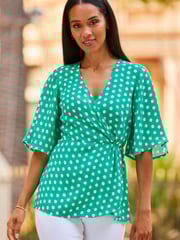 Sosandar Green Twist Detail Wrap Top - Image 1 of 6