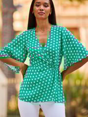 Sosandar Green Twist Detail Wrap Top - Image 3 of 6