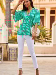 Sosandar Green Twist Detail Wrap Top - Image 5 of 6