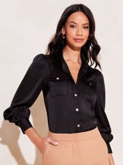 Lipsy Black Front Pocket Button Through Shirt - Image 1 of 4