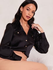Lipsy Black Front Pocket Button Through Shirt - Image 4 of 4