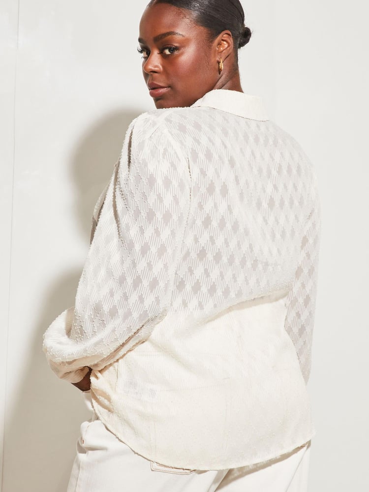 Lipsy Cream Burnout Curve Front Pocket Button Through Shirt - Image 2 of 4
