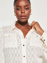Lipsy Cream Burnout Curve Front Pocket Button Through Shirt - Image 4 of 4