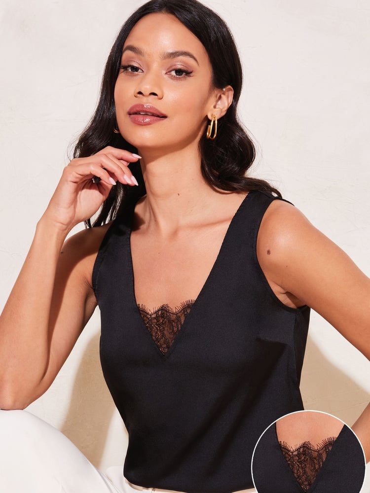 Lipsy Black V Neck Cami Vest Top - Image 2 of 5