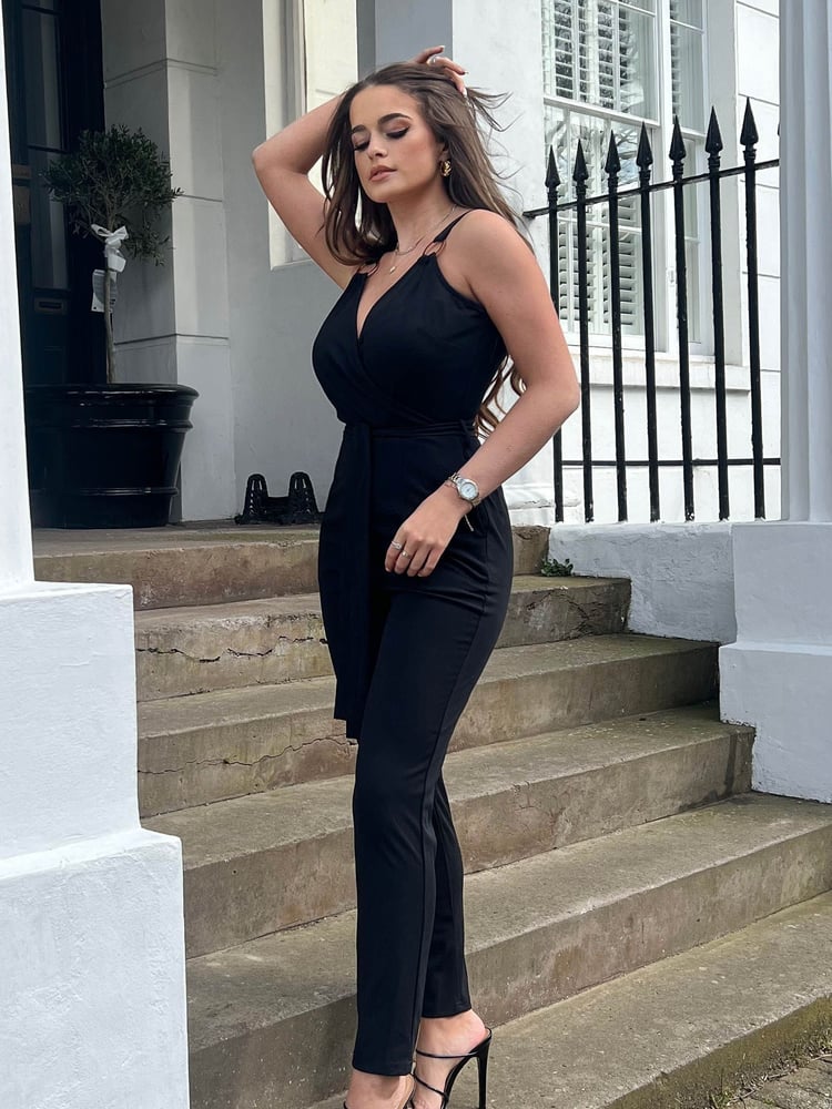 Girl In Mind Black Ring Detail Wrap Neck Jumpsuit - Image 4 of 4