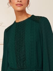 Love & Roses Green Printed Belted Long Sleeve Skater Dress - Image 2 of 4