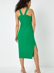 Dusk Green Ruched Halter Neck Midi Stretch Dress - Image 3 of 5