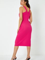 Dusk Pink Ruched Halter Neck Midi Stretch Dress - Image 3 of 5